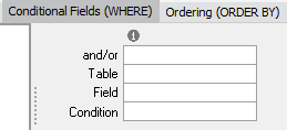 This image shows the fields that can be entered under the WHERE tab.